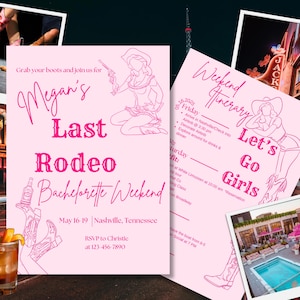 Last Rodeo Bachelorette Party Invite and Itinerary Template, Nashville Bachelorette, Cowgirl Bachelorette, Canva Template