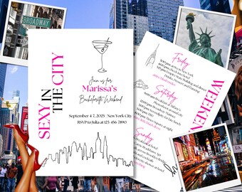 Sexy in the City Bachelorette Party Invite and Itinerary Template, New York Bachelorette, City Bachelorette, Canva Template