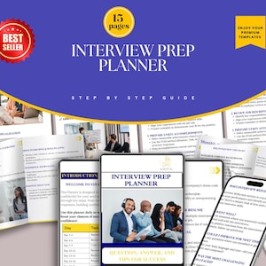 Interview Prep Planner, Job Interview Success Guide, Editable Digital Workbook, Instant Download, Career Preparation Planner