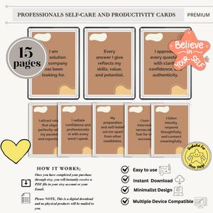 Tarjeta de afirmación de confianza para la entrevista de trabajo, afirmación de éxito, tarjeta motivacional, impulso profesional, inspiración para la oficina, positividad en el lugar de trabajo