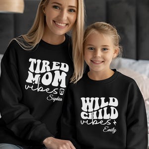 Wild Child Tired Mom Personalized Tees, Mommy and Me Matching Shirts,