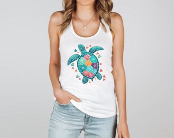 Summer Vacation Tank Top, Turtle Lover Gift, Sea Turtle Beach T-Shirt, Summer Beach Tank Top, Ocean Lover Gift