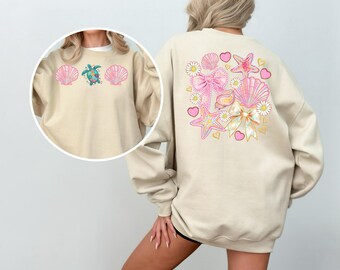 Coquette Seashell Sweatshirt, Summer Beach Shirt, Coastal Shell Sweatshirt, Coastal Beach Hoodie, Beach Vacation Shirt, Ocean Lover Gift