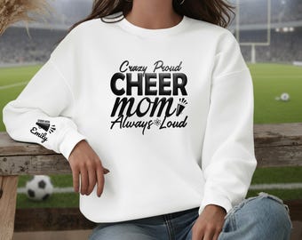Sudadera personalizada para mamá animadora, cuello redondo con nombre personalizado en la manga, regalo ideal para mamás orgullosas de ser animadoras.