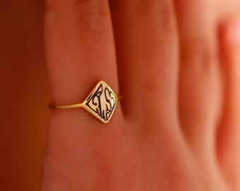 Custom Initial Sterling Silver Monogram Ring - Geometric Letter Jewelry
