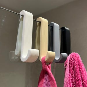 Shower Glass Hook Fits Glass up to 11mm | 20 Colours | Bathroom Accessories No-Drill Screen Hanger for towels, squeegees and more