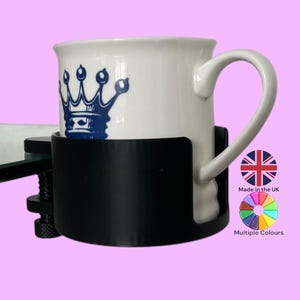 Desk Clamp Cup Holder for Coffee Tea Mug Cup - Table organiser Drink attachment mount | 19 Colours | 3D-Printed