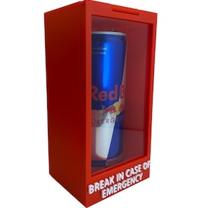 Breekglas in geval van nood Wanddisplay - Slim blikje - grappig 3D-geprint huis- en kantoordecor - Display energiedrank