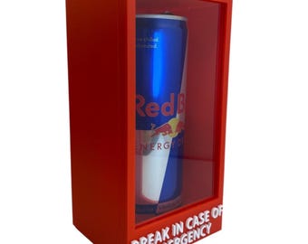 Break Glass Emergency Wall Display, Fits Slim Energy Drink Cans, Funny Decor