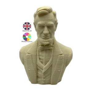 Abraham Lincoln Bust 3D Printed – Historical Statue in 19 Colours & Multiple Sizes | Patriotic Home Décor | President Sculpture Gift