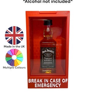 Exhibidor de pared "Romper el cristal en caso de emergencia" - Miniatura de alcohol - Decoración divertida impresa en 3D para el hogar y la oficina