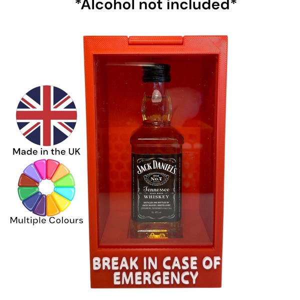 Break Glass Emergency Wall Display, Fits Alcohol Miniatures, Funny 3D Printed Decor
