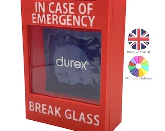 Break Glass Emergency Wall Display, Fits Condom Packet, Funny 3D Printed Decor