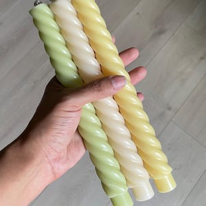 Handmade Pastel Soy Wax Taper Candle: Spiral & Ribbed Design