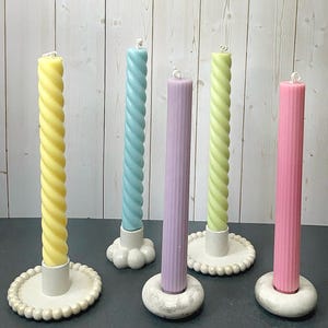 Handmade Pastel Soy Wax Taper Candle: Spiral or Ribbed Texture