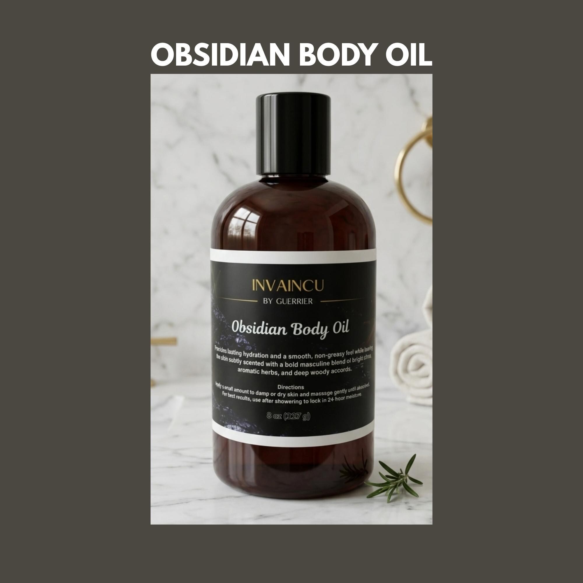 Obsidian Body Oil 8oz - Lightweight Non-Greasy Men's Moisturizing Oil Invaincu by Guerrier