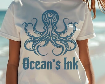 T-shirt con grafica di polpo tribale: maglietta unisex Ocean's Ink