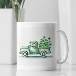St. Patrick&#39;s Day Ceramic Mug: Leprechaun in Green Truck