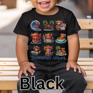 Summer Vibes Toddler Tee, Cute Kids Summer Shirt, Beach Day Fun Tshirt, Toddler Summer Clothing, Kids Vacation Top, Highland Cow T-shirt
