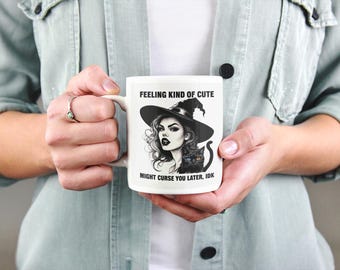 Witch and Cat Mug: Funny Halloween Coffee Cup