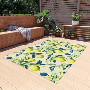 Zitronen-Blumenteppich im Freien, Terrassendekor, Gartenbereich-Teppich, Sommerwohnzubehör, saisonales Leben im Freien, haltbare rutschfeste Chenille-Karte