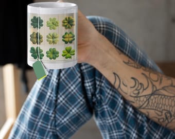Clover Grid Ceramic Mug: Lucky St. Patrick's Day Coffee Cup