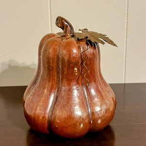Ceramic Squash Gourd With Leaf Fall Holiday Shelf Decor Green Thanksgiving