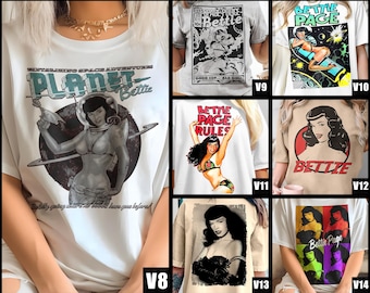 vintage Bettie Page V8-V14 Natural T Shirt movie poster retro vintage Cotton Men's Women's gift present