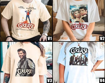 Vintage Grease V1-V4 Natural T-shirt filmposter retro vintage Katoen Heren Dames cadeau