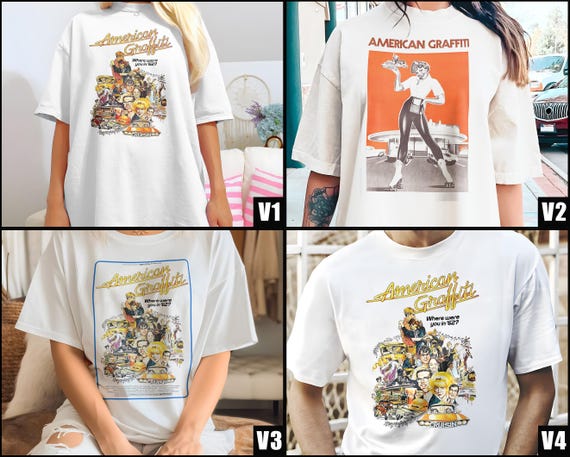 Vintage American Graffiti V1-V4 Natural T Shirt Movie Poster Retro