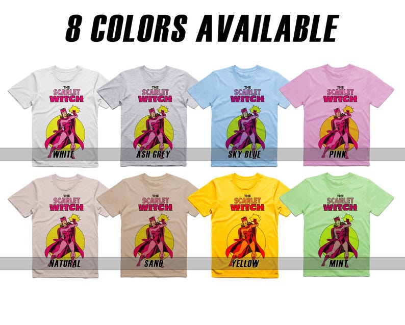 Camiseta vintage de superhéroes: Lobezno, Thor, Bruja Escarlata, Silver Surfer, La Cosa, Visión, Iron Man. Póster de película retro vintage de algodón. imagen 4