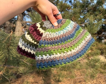 CUSTOMIZABLE Handmade Beanie | Colorful Chunky Wool Blend Yarn | Cozy Outdoor Granola Style | Nature Inspired | Crochet Hat