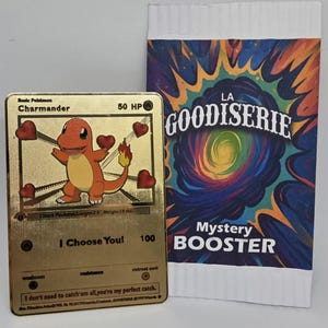 Carte dorée - CHARMANDER spécial couple, "Je te choisis", Idéal comme cadeau pour lui ou pour elle - Carte métal dans un booster maison