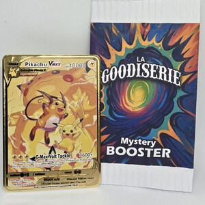 Carte dorée - PIKACHU Famille, Idéal comme cadeau pour lui ou pour elle - Carte métal dans un booster maison