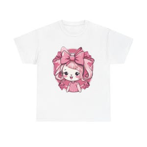 Cute Cartoon Girl Tee - Kawaii Heavy Cotton T-Shirt, Anime, Casual Wear, Anime Coquette, Coquette