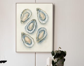 Watercolor Oyster Print – Coastal Kitchen Wall Art, Elegant Seafood Shell Poster, Beach House Decor, Digital Coastal Dining Room Art