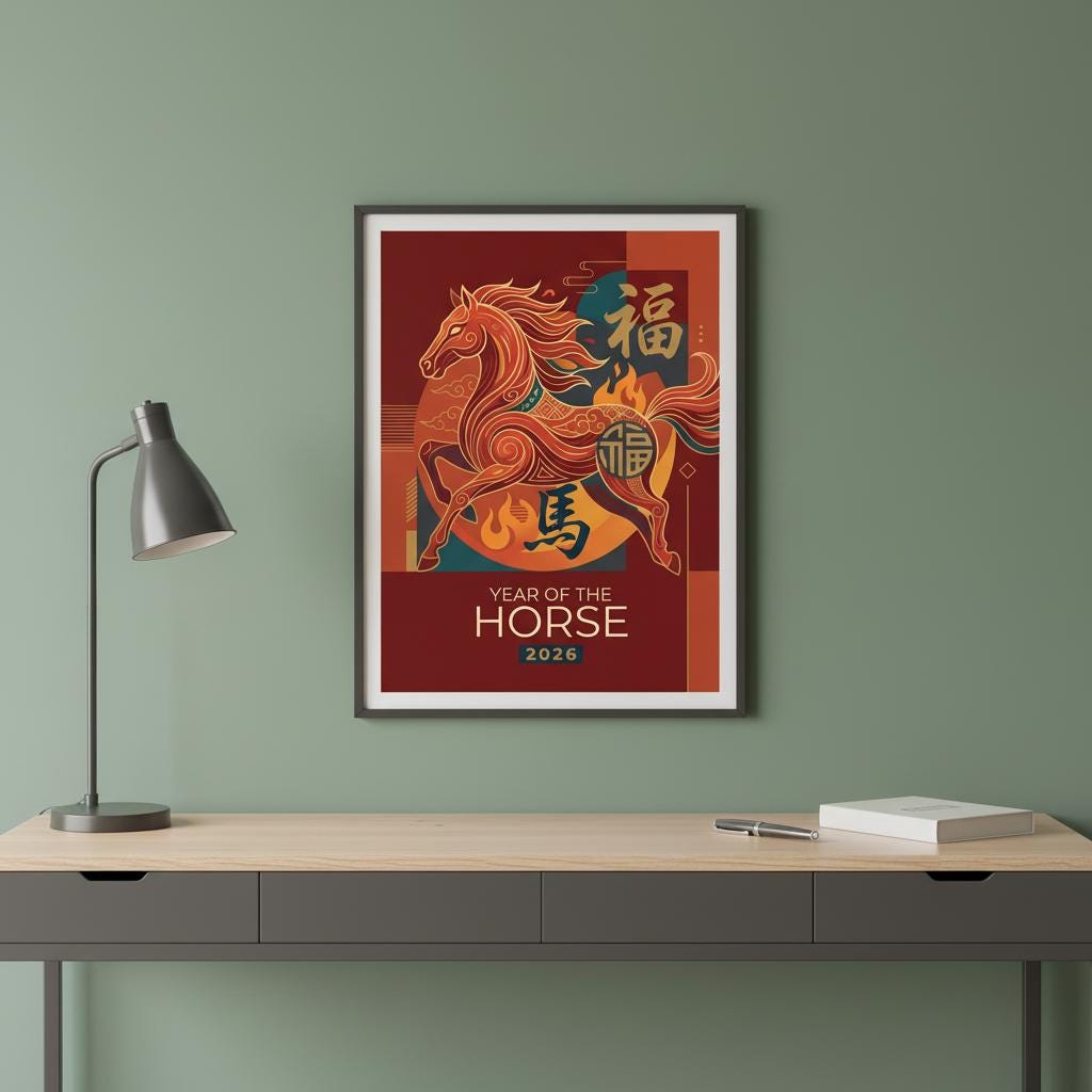 2026 Year of the Horse Art | Lunar New Year Poster | Chinese Zodiac ...