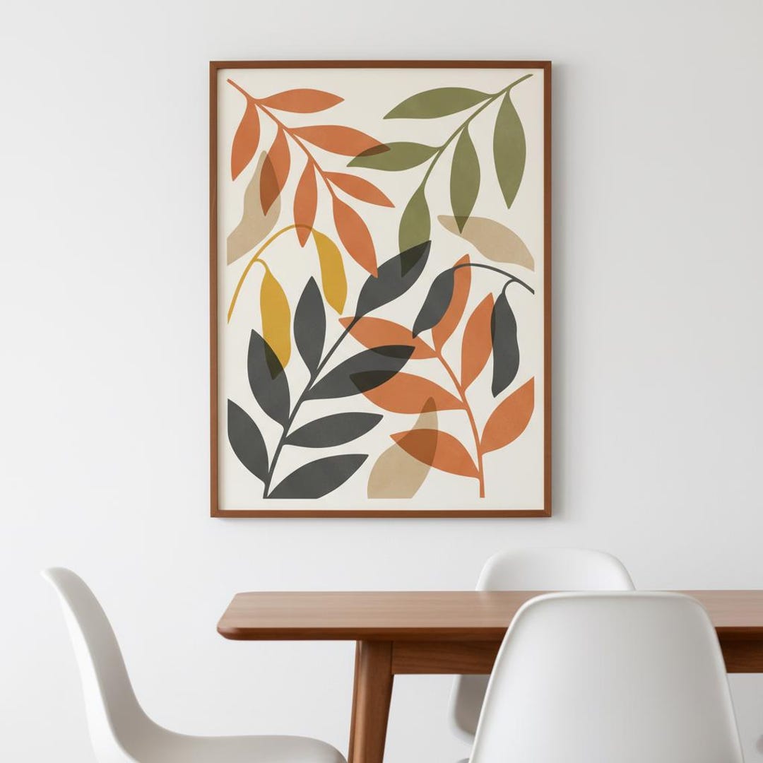 MCM Abstract Botanical Wall Art | Mid Century Modern Earthy Leaf Print ...