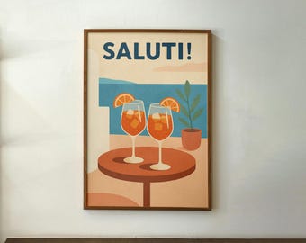 Aperol Spritz Terrace Print – Italian Summer Cocktail Poster, Retro Drink Wall Art, Printable Bar Decor, Digital Aperitif Download
