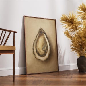 Oyster Still Life Print – Realistic Coastal Wall Art, Nature Morte Kitchen Poster, Elegant Seafood Illustration, Digital Oyster Decor