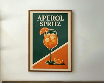 Aperol Spritz Print – Retro Cocktail Wall Art, Mid Century Bar Decor, Italian Drink Poster, Aperol Kitchen Art, Digital Download