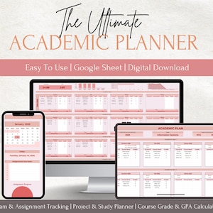 Academic Planner for Students | Google Sheets Tracker, Assignment Tracker, Grade Tracker, GPA Calculator, Project Planner for Students
