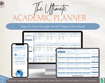 Planificador académico en Google Sheets: Registro digital del promedio de calificaciones (GPA) para estudiantes universitarios (Descarga digital)