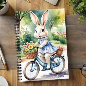 Niedliches Kaninchen Fahrrad Spiralnotizbuch, Journal, Tagebuch, Planer, liniertes Notizblock, Ostern Geschenk, Kinder Notizbuch, süßes Tier Notizbuch