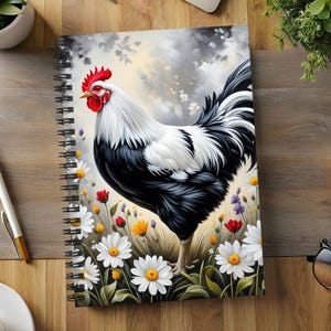 Rooster in Daisy Garden Spiral Notebook: Chicken Lover Gift