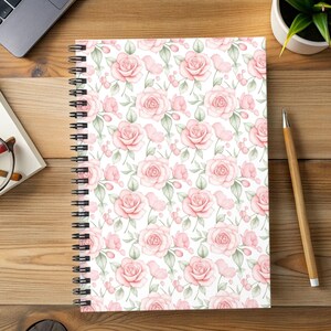 Blooming Pink Roses Spiral Notebook, Floral Patterned Journal, Ruled Line Diary, Pretty Stationery Gift, Mother&#39;s Day Gift, Floral Planner