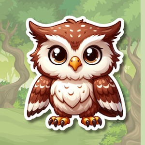 Entzückender Brauner Eulen Aufkleber, Vogel Aufkleber, Süßer Tier Aufkleber, Laptop Becher Notebook Dekor, Scrapbook Aufkleber, Eulen Aufkleber für Kinder