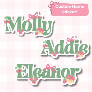 Personalized Strawberry Themed Name Kiss-Cut Sticker, Student Gift, Decal for Notebook Water Bottle Laptop, Custom Name Sticker Decor Girl