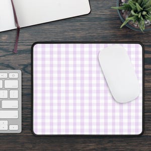 Purple Gingham Mousepad, Gaming Mouse Pad, Preppy Aesthetic, Desk Mat, Lilac Mousepad, Purple Theme Office Decor, Home Office Accessory