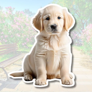 Cream Golden Retriever Puppy Sticker: Laptop, Tumbler Decal